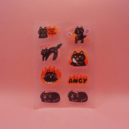 Angy cat transparent sticker sheet