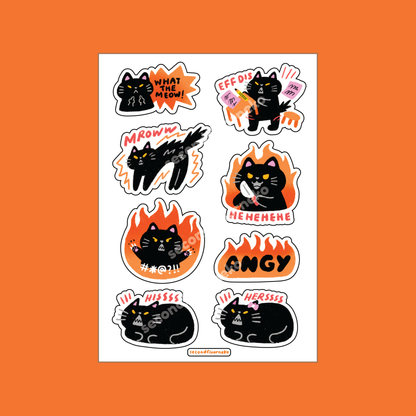 Angy cat transparent sticker sheet