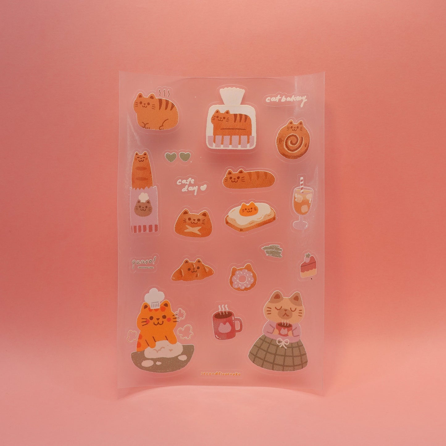 Bakery cat transparent sticker sheet