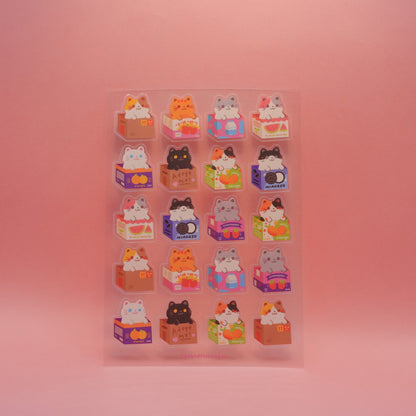 Cats in boxes transparent sticker sheet