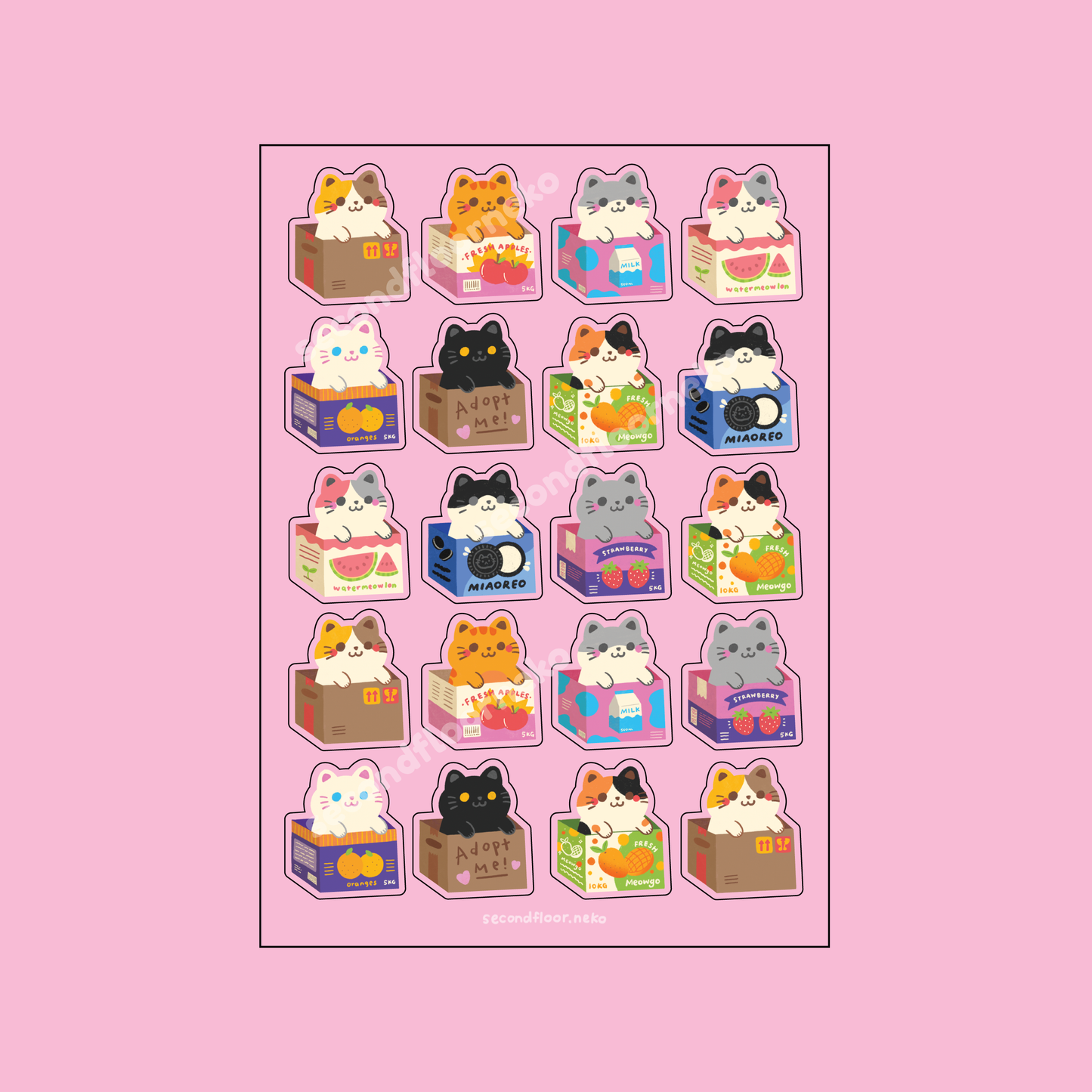 Cats in boxes transparent sticker sheet