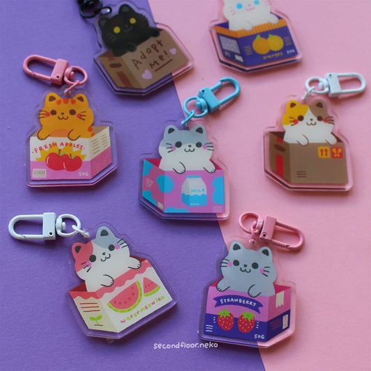 Cats in boxes keychain