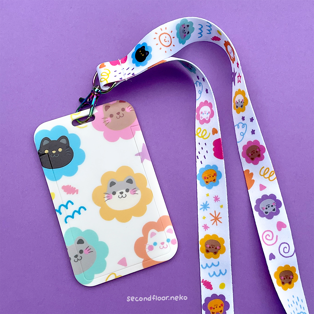 Flower power cats lanyard