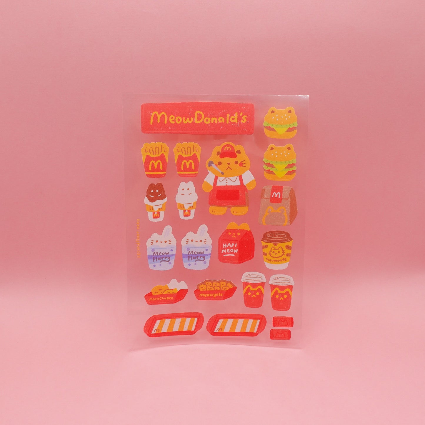 Meowdonalds transparent sticker sheet