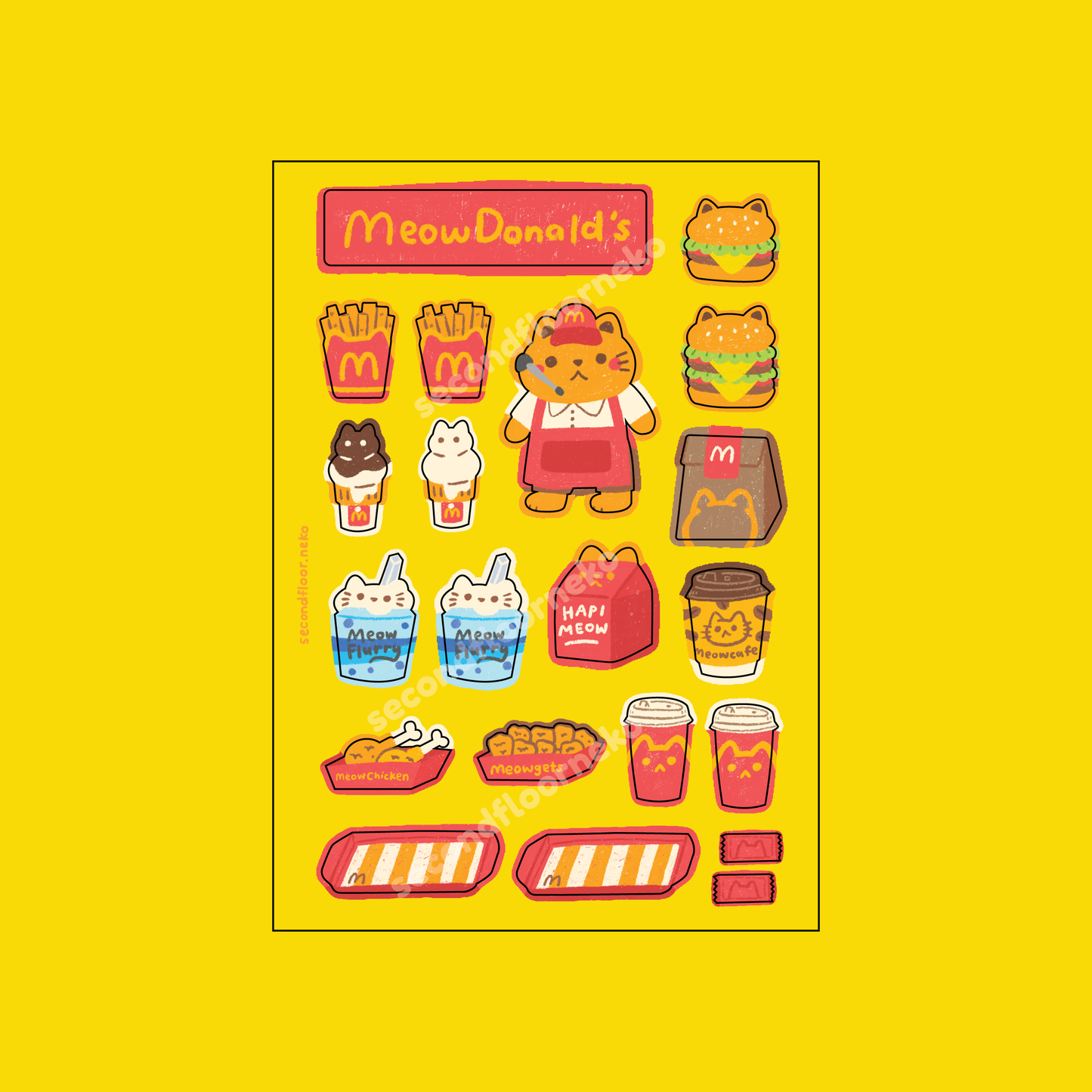 Meowdonalds transparent sticker sheet