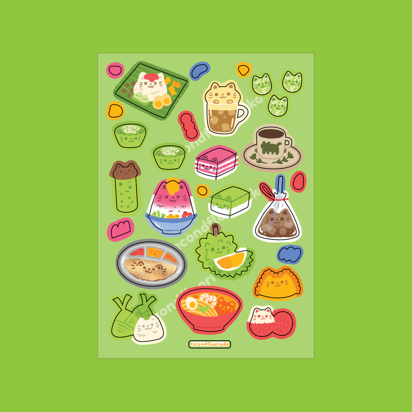 Meowlaysian food sticker sheet