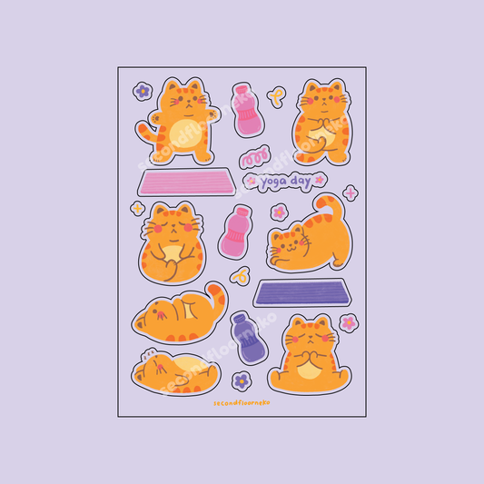 Yoga cats transparent sticker sheet